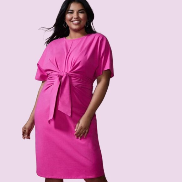 Eloquii Women's Pink Cross Front Flutter Sleeve Dress - Picture 1 of 13